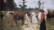 Ilia Efimovich Repin Girls and cows oil painting on canvas